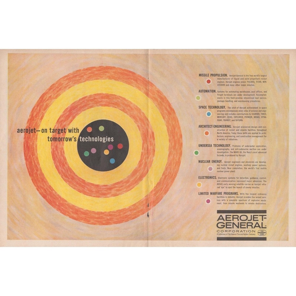 Vintage 1961 Aerojet General Print Ad Mid Century Space Technology Aerospace